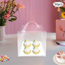 HOHOBLA 50Pcs Clear Cake Carrier Boxes, Square Dessert Boxes With Lid And Handle 50 Sets Mini Cupcake Boxes Plastic Cake Box Square Clear Cake Boxes For Birthday Home Party Wedding Banquet - 5.9*5.9*5.9 In - View 5