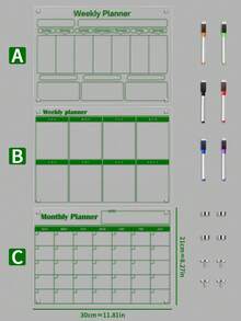 1 件亚克力透明白色可擦除磁性冰箱贴纸、日历/月度计划家居装饰备忘板（含 6 个磁性白板笔） - 彩色 - 查看 9