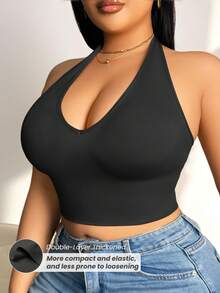 1pc Plus Size Women Racerback Sports Bra With Removable Pads, Wireless Shaping Waist Workout Bra - Black - View 4