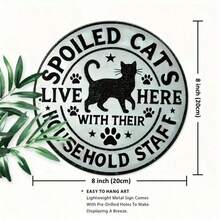 ❤️1pc "Spoiled Cats And Their Humans Live Here" Metal Sign - 8x8 Inch Durable Metal Wall Art, Suitable For Bedroom, Kitchen, Dining Room, Bar Decor - Unique Design, Easy To Hang, Great For Home, Office Or Gift, Random Hole Placement - Metal Wall Art, Tin Signs, Vintage Metal Signs, Retro Wall Decor, Rustic Metal Art, Cool Metal Signs, Man Cave Decor, Garage Signs, Classic Metal Art, Unique Wall Art - 彩色 - 查看 3