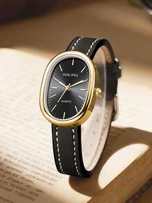 SUNLIFEX Đồng hồ nữ thanh lịch, tối giản, phong cách retro cổ điển, mặt số đính đá, dây da, thiết kế mặt vuông. - Hoa hồng vàng - Xem 8