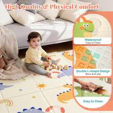Foldable Baby Play Mat For Floor, PIGLOG 79x71 Extra Large Crawiling Play Mat For Babies, Waterproof & Portable Tummy Time And Foam Playmat For Infants, Toddlers - 恐龍樂園 - 查看 5