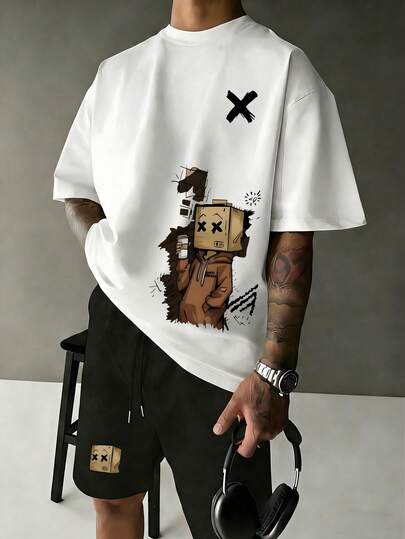 Simple Studio | 男士夏季休闲圆领短袖T恤和抽绳腰短裤套装