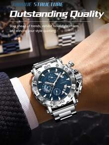 POEDAGAR 1件装男士奢华不锈钢石英计时腕表，带微秒小表盘、运动风格日期显示、夜光防水腕表，休闲男士腕表，适合日常佩戴 - 均碼 - 查看 3