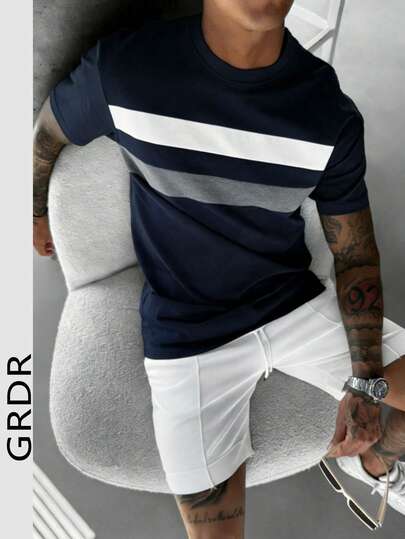  GRDR Men's Personalized Print Short Sleeve T-Shirt, Suitable For Summer, Comfortable & Breathable, Leading Fashion
