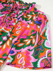 Acelitt Blusa de manga corta con cuello en V y cordones con estampado floral de rosas, ideal para vacaciones de verano - Rosa Roja - Ver 8