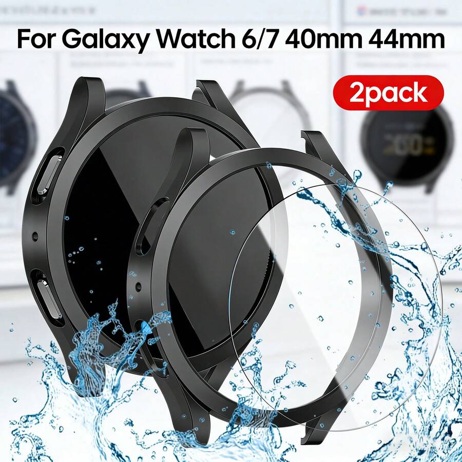 4pcs Tempered Glass Protective Case, Suitable For Galaxy Watch 7/6 Series 40mm/44mm, 9H Hardness, Scratch-Resistant - Black 4-pack Protective Cases - View 1
