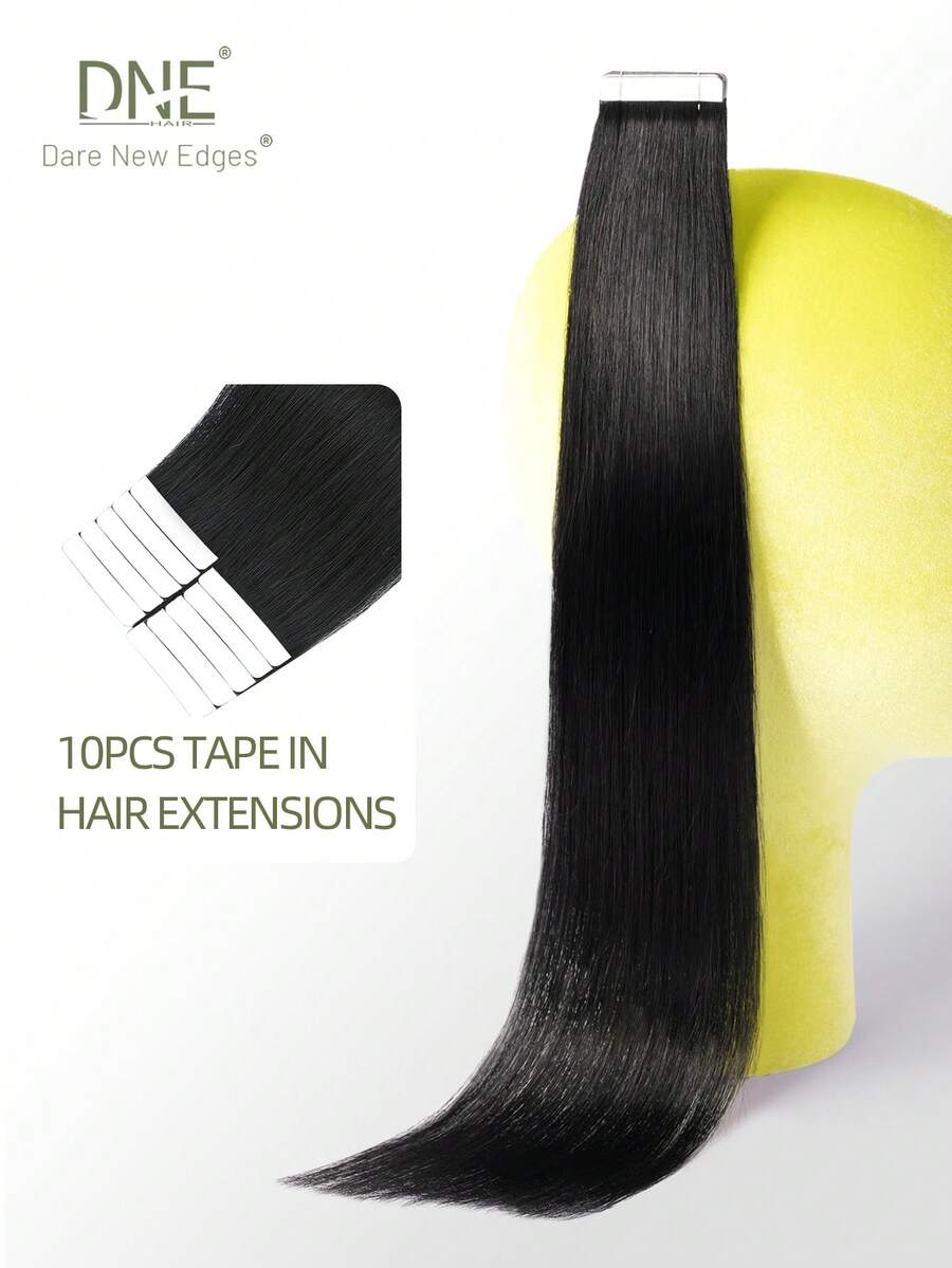 DNE HAIR 10片装100%真人发无缝隐形接发片,1号乌黑直发,长度14-22英寸,丝滑柔顺,发尾浓密,适合细软发质,沙龙及日常使用。 - S1 - 查看 1