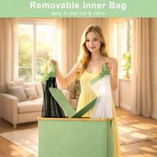 140L Laundry Hamper With Lid And 2 Removable Liners Large Capacity For Dirty Clothes Storage In Bedroom Bathroom - Green - View 2