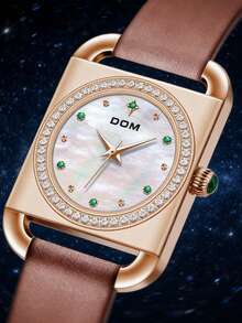 DOM 1 chiếc đồng hồ đeo tay nữ công sở mặt chữ nhật chống nước, thời trang và thanh lịch, dây da màu nâu mocha, thích hợp đeo hàng ngày. - Màu nâu  Mocha - Xem 6