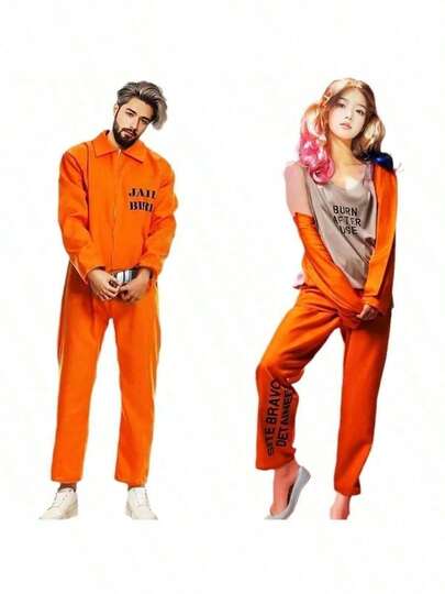 1pc Adult Men's Orange Prisoner Costume, New Arrival European And American Style Convict Outfit
