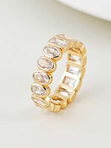 1 pieza Anillo de circonita cúbica elegante, adecuado para uso diario de mujeres, fiestas, bodas, regalo de vacaciones, joyería nupcial - Dorado - Ver 14
