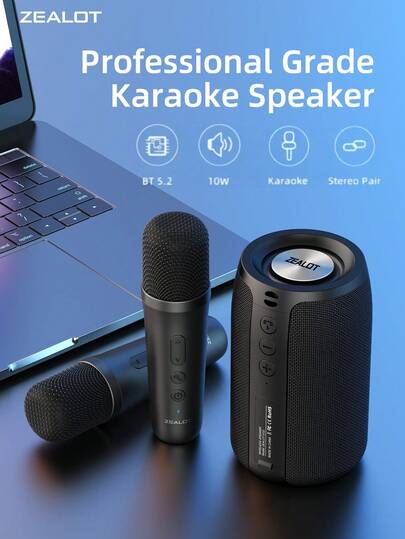  ZEALOT S32 10W 无线卡拉OK音箱，便携式户外低音炮，高保真音质，支持双设备配对，配备充电线和音频线，兼容智能手机/平板电脑/电脑/电视，适用于户外派对和家庭影院。