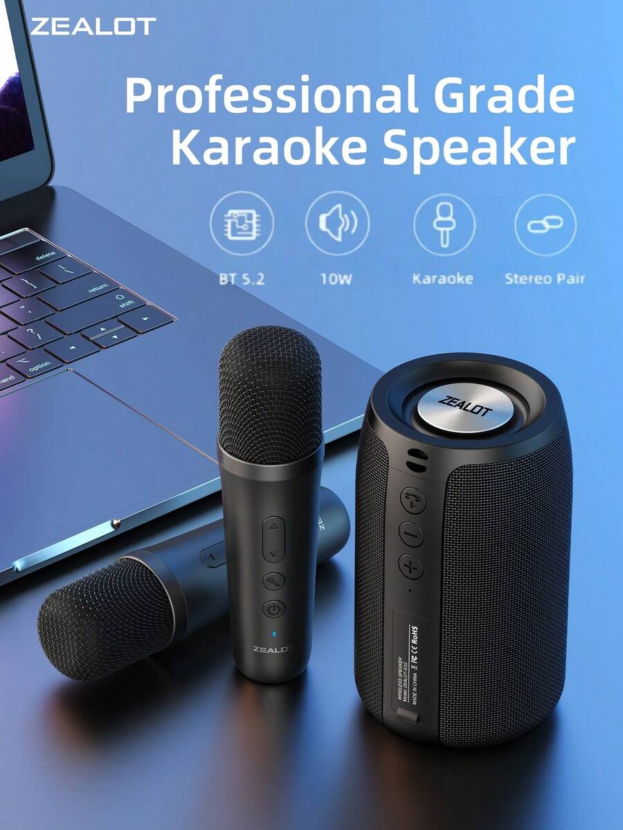 ZEALOT S32 10W Wireless Karaoke Speaker With Microphone Function, Up To 8 Hours Battery Life, Supports Phone, Tablet, Computer And TV, Suitable For Outdoor Activities, Camping, Parties And Home Theater