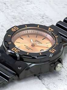 Casio 高级黑色树脂表带腕表，搭配玫瑰金表盘，时尚100米防水石英腕表，夜光刻度运动腕表，优雅休闲日常腕表 - 玫瑰金 - 查看 4