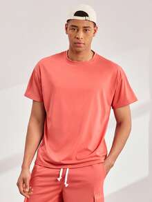 2pcs/Set Men's Casual Loose Fit T-Shirt And Cargo Shorts Set, Men Tracksuit Set,Men Short Sets,Men's Holiday Clothes,Summer Holiday Outfit - Red - View 2