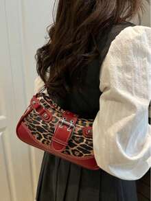 Love Deeply New Fashion Buckle Leopard Print Handbag & Shoulder Bag, Suitable For Parties, Outings, Vacations, Shopping And Daily Use, Can Store Coins, Phones, Also Suitable As A Work Bag For White-Collar, College Students And Office Workers, Elegant Ladies Bag, New Fall Winter Cheetah Print Purse For Women , Leopard Cheetah Print - 紅色 - 查看 1