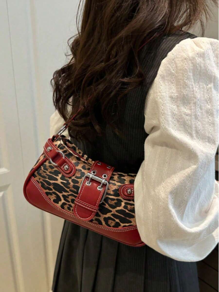 Love Deeply New Fashion Buckle Leopard Print Handbag & Shoulder Bag, Suitable For Parties, Outings, Vacations, Shopping And Daily Use, Can Store Coins, Phones, Also Suitable As A Work Bag For White-Collar, College Students And Office Workers, Elegant Ladies Bag, New Fall Winter Cheetah Print Purse For Women , Leopard Cheetah Print - 紅色 - 查看 1