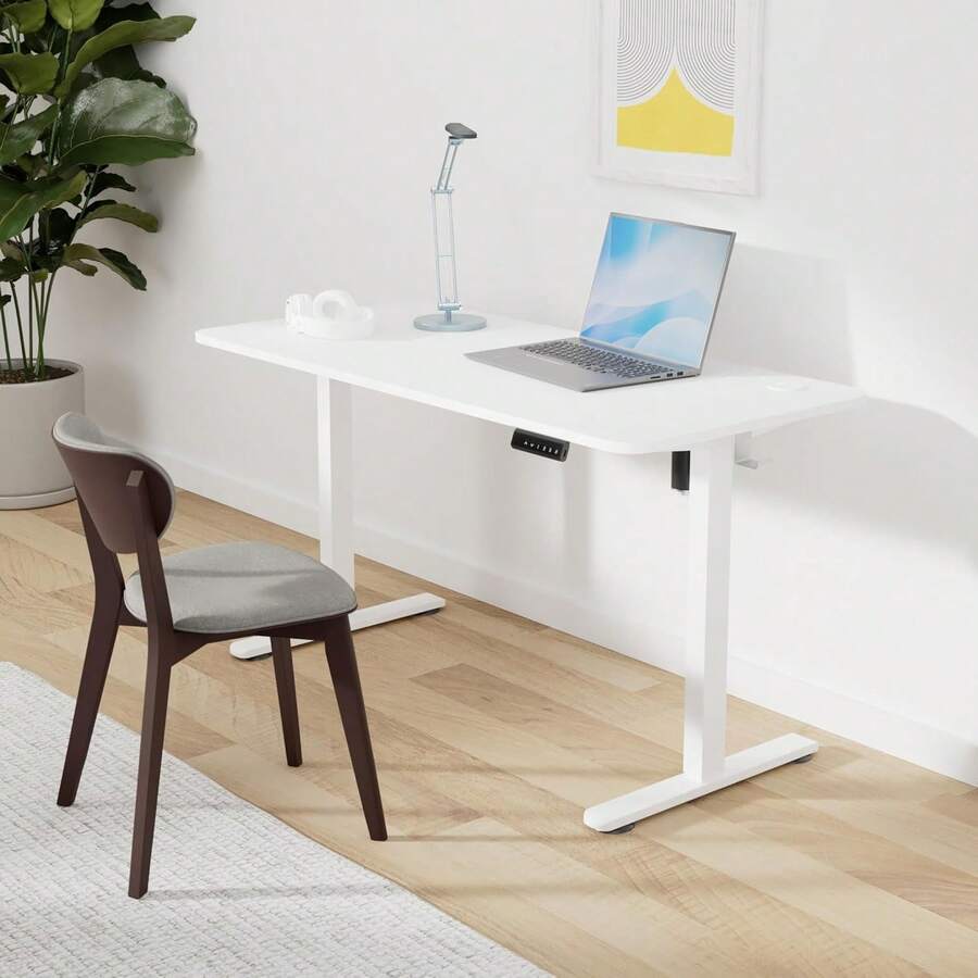 Escritorio de Pie Eléctrico 140x60 cm Altura Ajustable, Marco de Acero Resistente, Capacidad 80kg, Ideal para Oficina en Casa y Trabajo Remoto Saludable - Blanco - Ver 1