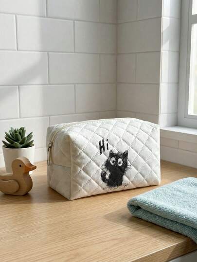 1pc Cute Cat Print Toiletry Makeup Bag, Portable Cosmetic Storage Pouch, Multifunctional Organizer Bag, Travel Wash Bag, For Small Items, Travel Storage Bag, For Home, Gift, Holiday And Festival Multipurpose Use, Teens Toiletry Organizer Bag, School Makeup Bag, Back To School Supplies, Cosmetics And Toiletries Storage, School Supplies, Storage Bag, Room Essentials