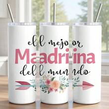 1 Pc 20oz Tumbler Cup Madrina Floral Arrow Design Artwork For Godmother Gift Idea Present For Baptism Christening Birthday Special Occasions With Pink Typography And Botanical Decorative Elements Daily Gift - 1 Pc - View 1