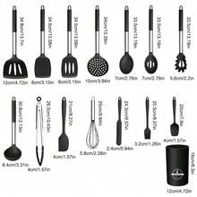 Silicone Cooking Utensil Set, 15pcs Silicone Cooking Kitchen Utensils Set, Non-Stick - Best Kitchen Cookware With Stainless Steel Handle - Black/Grey - Black - View 3