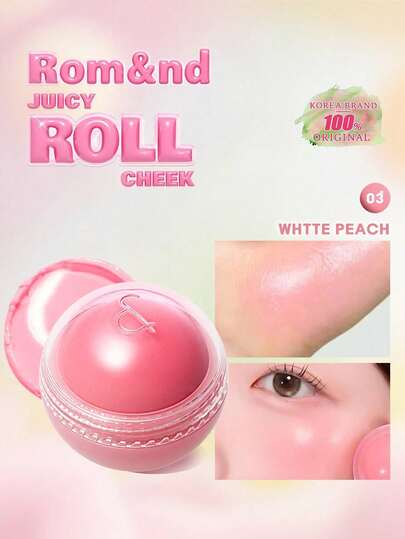 Rom&nd Rulou de obraz Juicy Roll 03 Alb, Piersică, Nud, Vibrant, Textură cremoasă, Se topește, Mat moale, Ușor, Non-lipicios, Nu usucă, Confortabil de lungă durată, Iluminator, Ruj de buze și obraji cu dublă utilizare, Multifuncțional, Dimensiune mini, Machiaj coreean, Cosmetice coreene, Cadou, 8.4g/0.30oz.