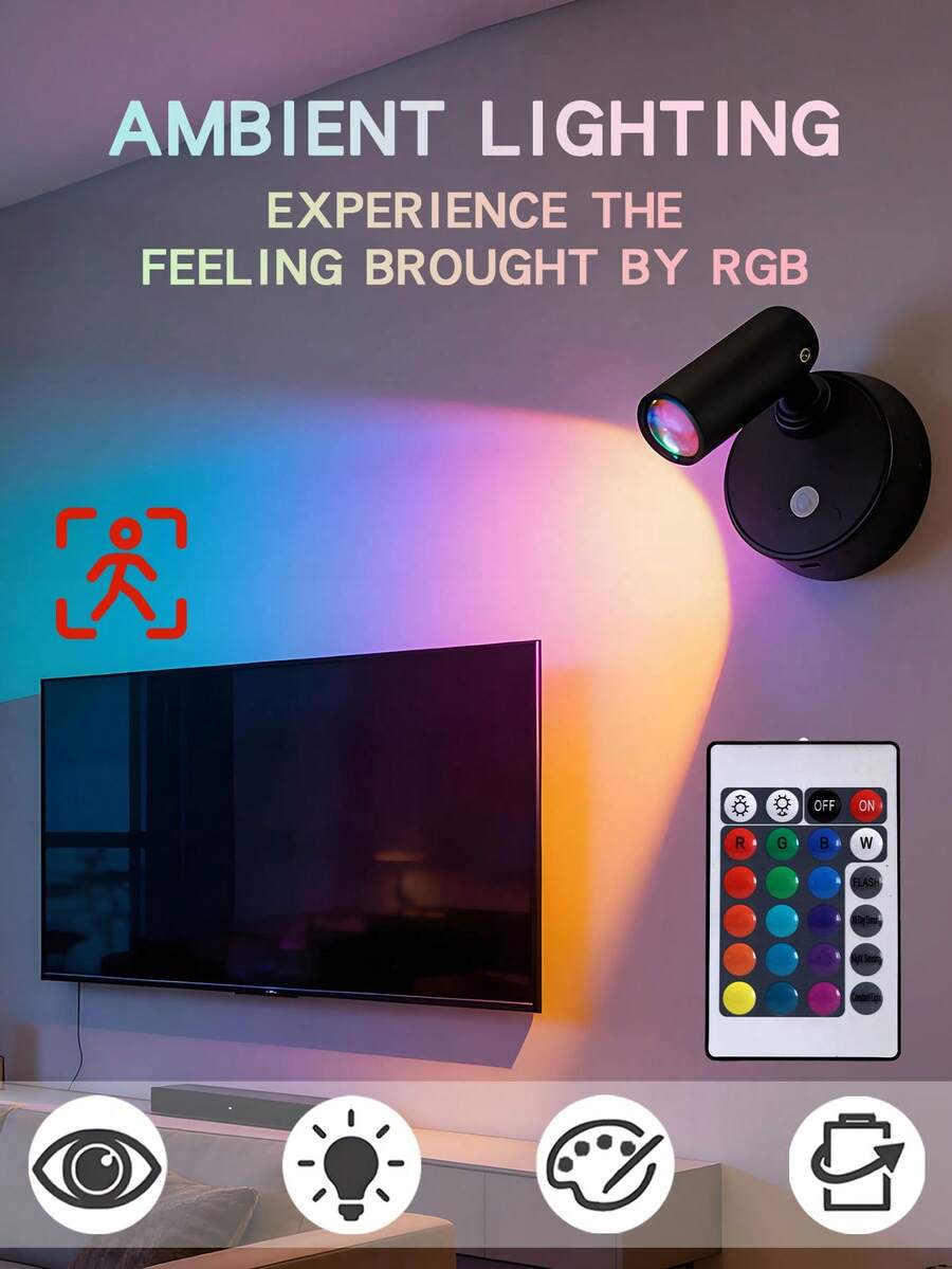 LED充电壁灯，磁吸式聚光灯，遥控调光，黑白两色可选，床头阅读灯，无线免打孔，360°旋转触控，内置2000mAh锂电池，非防水ABS塑料材质。