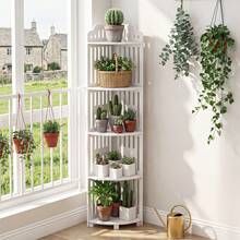 Senmeo 5-Tier 43.31 Inch Waterproof PVC Corner Storage Shelf, Scandinavian Style Organizer For Bathroom/Kitchen/Living Room – 30lbs Capacity - White - View 3