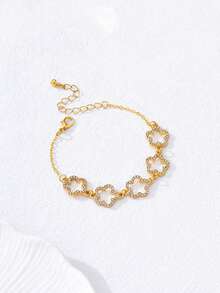 Bộ 1 vòng tay thời trang mới, đa năng, tối giản, thanh lịch, sang trọng, lấp lánh họa tiết hoa dành cho nữ, phù hợp để đeo hàng ngày, dự đám cưới, lễ đính hôn. - Vàng - Xem 7