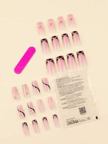 24pcs Nails Press On 3d Three-Dimensional Decoration Floral Press On Nails French Crack False Nails Medium Fake Nails Square Shape Nails Art Manicure Set Includes 1sheet Adhesive Tabs & 1pc Mini File Perfect For Everyday Wvear - Multicolor - View 2