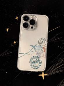 飞机图案透明极简时尚创意防震手机壳，兼容 17/17 Pro/17 Pro Max、16/11/16 Pro/16 Plus/16 Pro Max/16e、15 Pro Max、13/14/12/XS/XR/7G/8P、Galaxy S25/S25 Plus/S25 Ultra、A16/A36/A26/A56/A50/A12/A32 - 彩色 - 查看 3