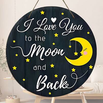1pc Wooden Hanging Decor, "I Love Sleeping Tribute To The Moon", Wooden Round Art Wall Hanging