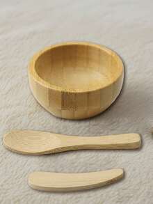 3件套DIY护肤面部工具面膜搅拌碗套装，竹制面膜搅拌工具套装，包含面膜碗、刮刀、勺子、涂抹器，面部美容师用品（竹子纹理均为天然生成，略有差异） - 彩色 - 查看 1