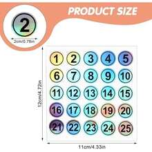 100 PCS 0.78in Laser Consecutive Number Stickers,4 Sheets 1 To 25 Waterproof Round Number Labels Self Adhesive Number Decals Small Round Labels Waterproof Inventory Stickers(Black) - Black - 查看 2