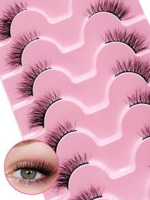 Rikuaild 半截假睫毛 7对 猫眼尾加长假睫毛 仿貂毛条状假睫毛 适合开斋节、节日派对、婚礼、伴娘、旅行、度假、海滩、海边妆容 - 黑色 - 查看 3