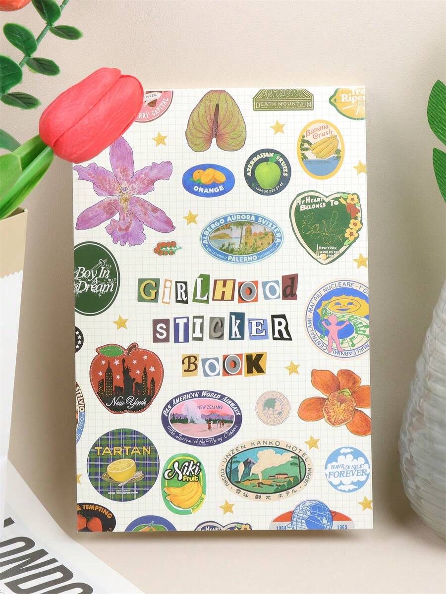 Fruit Icon & Pastel Letter Sticker Book, DIY Scrapbooking Decoration For Girl's Diary - A - View 1