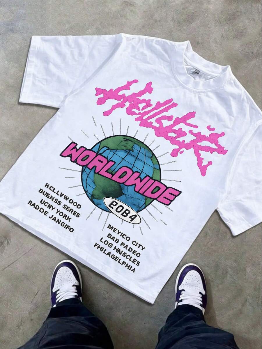 Boys & Teens' Casual Graphic Print Round Neck Short Sleeve T-Shirt, Summer Top - White - View 1