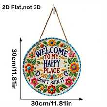 1 pièce "Bienvenue dans mon monde heureux" Décoration, œuvre murale imprimée 2D avec motif floral coloré et slogan positif, décoration d'intérieur rétro esthétique, panneau de signalisation joyeux, convient pour les portes, les murs, les entrées, les salons, les chambres, les cuisines, les salles de bains, les cafés, les boutiques, les patios, les fermes, le style boho et les scènes de décoration saisonnière de la maison - Multicolore - Voir 10