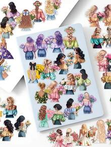 50pcs Flower Girl Stickers Handbook Laptop Cell Phone Case Luggage Guitar Stickers - A - View 5