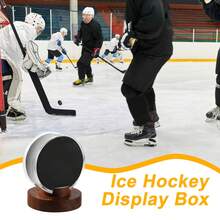 2个装冰球支架，带木质底座，亚克力冰球展示架，签名和冰球收藏纪念品展示架 - 棕色 - 查看 6