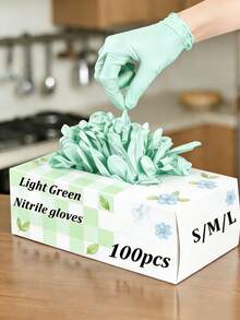 100pcs Powder-Free Nitrile Gloves, Green, Latex-Free Disposable Gloves, Household Cleaning Gloves, Suitable For Hair Dyeing, Tattooing, Machinery Repair And Cleaning, Multi-Purpose Hand Protection, Essential For Kitchen (Bagged) - Mint Green - View 8