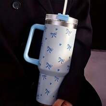 1个40盎司/14盎司印花不锈钢保温咖啡杯，带手柄，便携式保温水瓶，适合居家、办公、送礼、车载、运动、馈赠亲友、圣诞礼物 - 彩色 - 查看 9