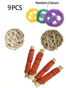 20件/4件/9件/7件/18件装兔子/豚鼠磨牙玩具，天然苹果木磨牙玩具组合，手工制作豚鼠仓鼠小型动物磨牙玩具 - 彩色 - 查看 32