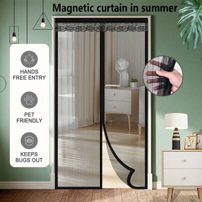 1pc Summer Magnetic Screen Door, No Drilling Installation, Easy To Install, Pet Friendly, Fits Most Doors, No Drilling Required, Modern Home Decor, Made Of Polyester