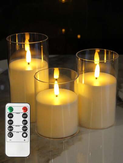 3 Stück flammenlose LED-Kerzen mit Fernbedienung, batteriebetrieben, 3D-Flamme, graue elektronische Kerzen, LED-Teelichter, künstliche Kerzenlichter für Valentinstag, Geschenk, Party, Zuhause, Hochzeit, Muttertags-Dekoration