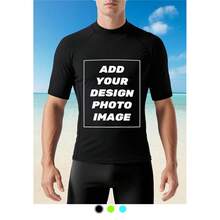 Custom Men's Basic Skins Short Sleeve Rash Guard Swim Shirts Personalized Print Quick Dry Bathing Shirt For Men Fishing Surfing- Add Your Image Photo Design Special Gift - Black - View 1