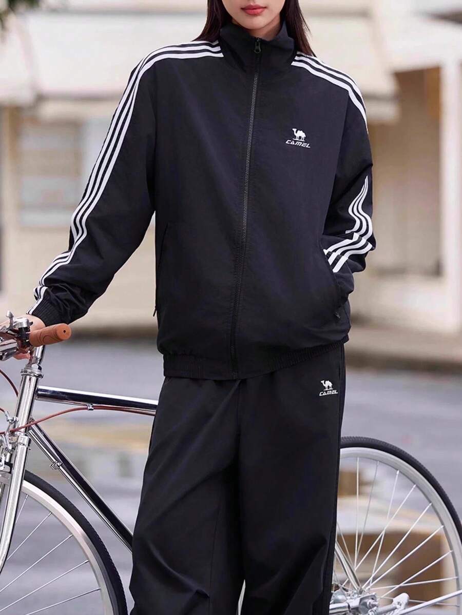 CAMEL CROWN All-Terrain Windbreaker, Retro Stand Collar Jacket, Women's Spring Sports Waterproof Jacket - Phantom Black - View 1