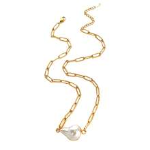 1pc Fashionable Versatile Asymmetrical Baroque Style Pendant Stainless Steel Necklace For Women - Necklace - View 12