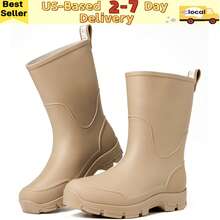 Women's Summer Beige Rain Boots,Waterproof Rain Boots For Men & Women – Beige Mid-Calf Rain Boots, Garden Slip-On Jelly Boots, Lightweight Comfortable Non-Slip Outdoor Work Boots, Ideal For All Seasons Gardening, Farming, Hiking In Rainy & Muddy Conditions - 米色 - 查看 1